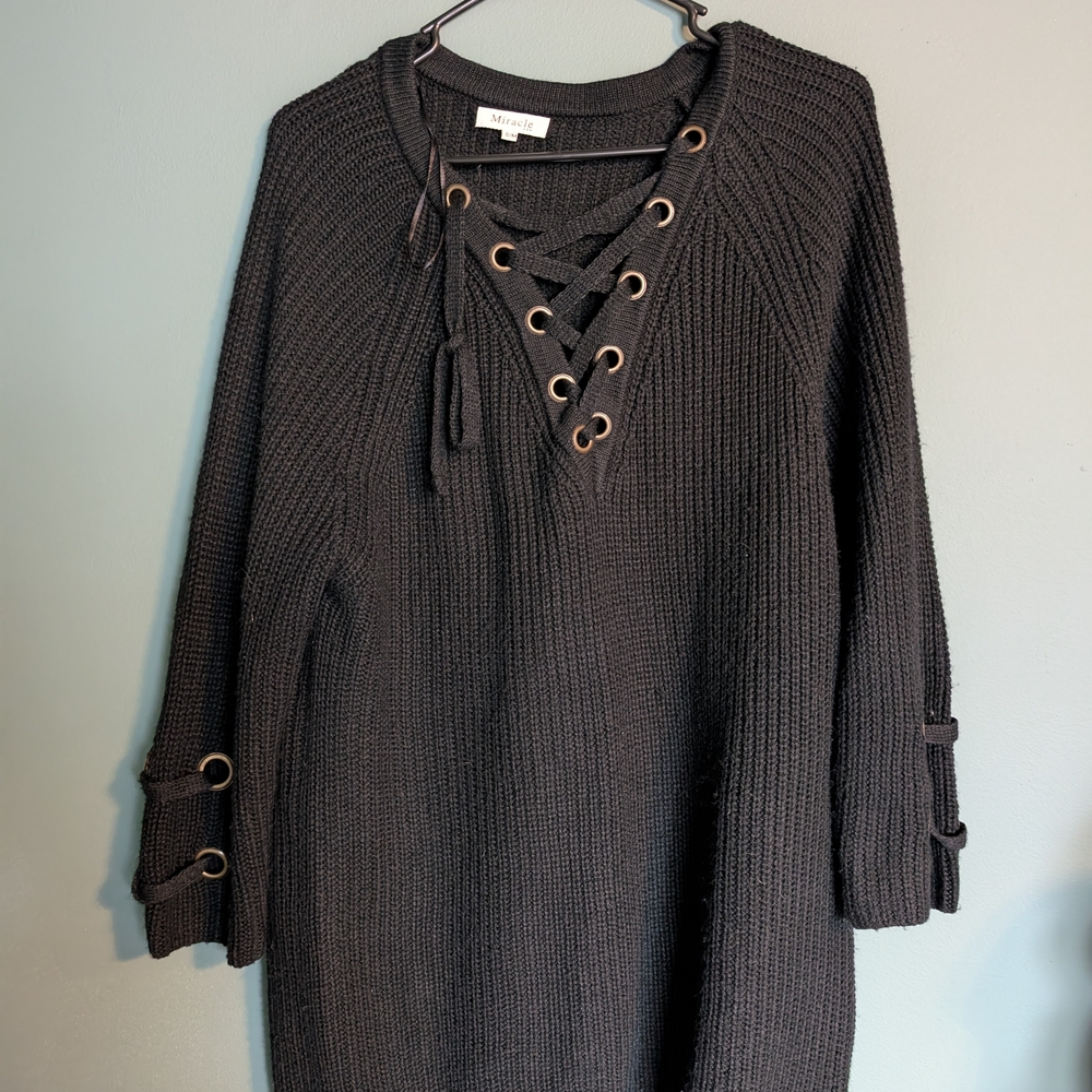 Black Lace-Up Sweater